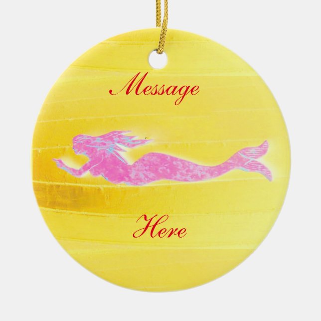 pink mermaid customized ceramic ornament (Front)