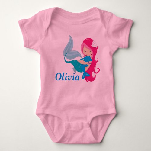 Pink Mermaid Cute Personalized Baby Bodysuit