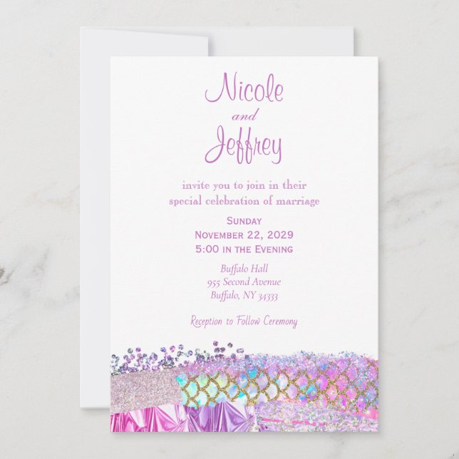 Pink Mermaid Elegant Wedding Invitation (Front)