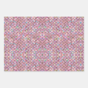 Pink Mermaid Fish Scales Holographic Decoupage Wrapping Paper Sheets