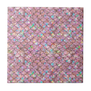 Pink Mermaid Fish Scales Holographic Elegant Glam Ceramic Tile