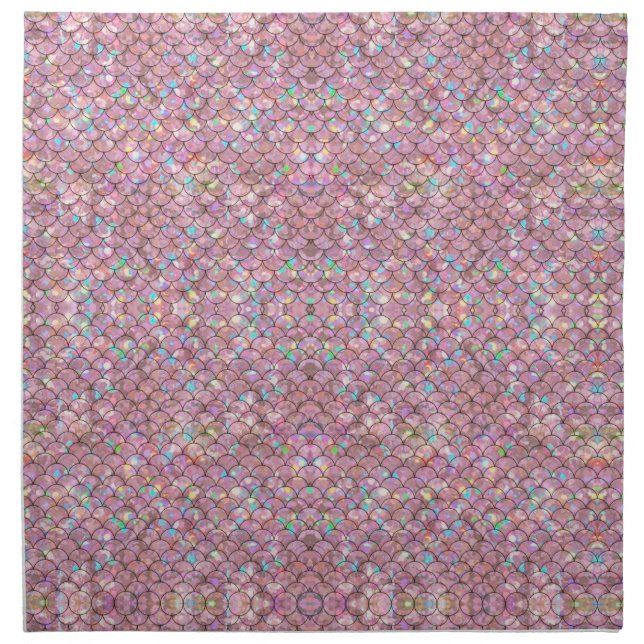 Pink Mermaid Fish Scales Holographic Elegant Glam Cloth Napkin (Front)