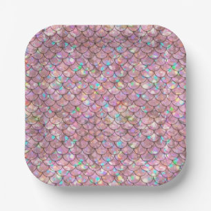 Pink Mermaid Fish Scales Holographic Elegant Glam Paper Plates