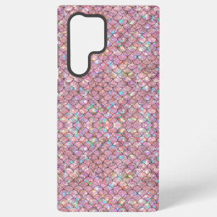 Pink Mermaid Fish Scales Holographic Elegant Glam Samsung Galaxy S22 Ultra Case