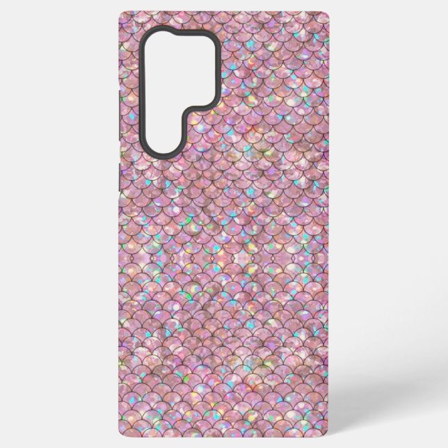 Pink Mermaid Fish Scales Holographic Elegant Glam Samsung Galaxy Case (Back)