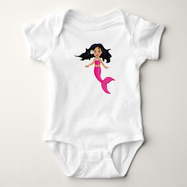 Pink Mermaid girl art Baby Bodysuit (Front)
