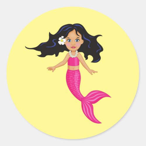 Pink Mermaid girl art Classic Round Sticker