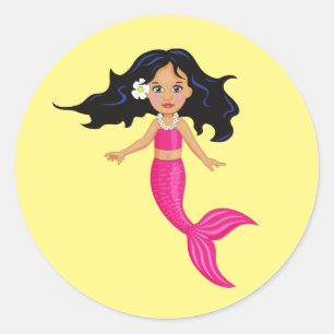 Pink Mermaid girl art Classic Round Sticker