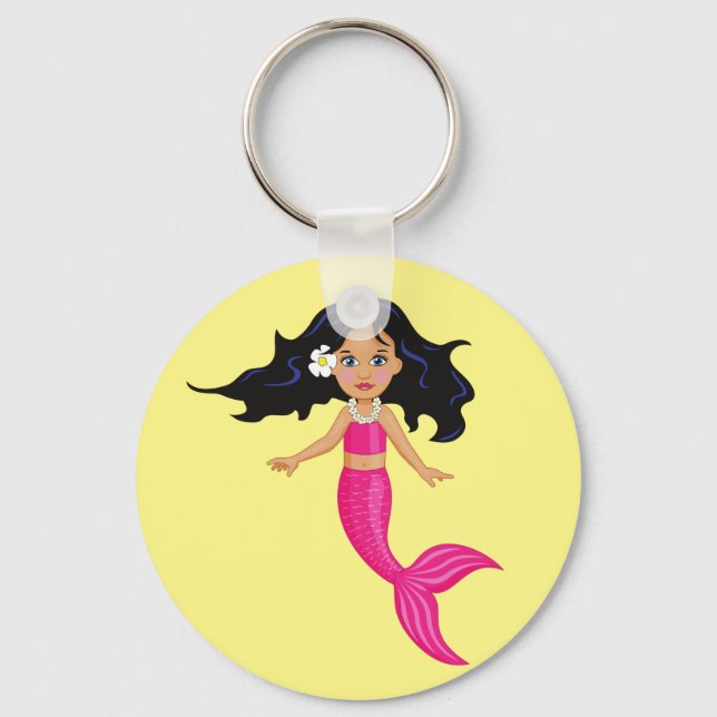 Pink Mermaid girl art Keychain (Front)