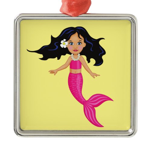 Pink Mermaid girl art Metal Ornament