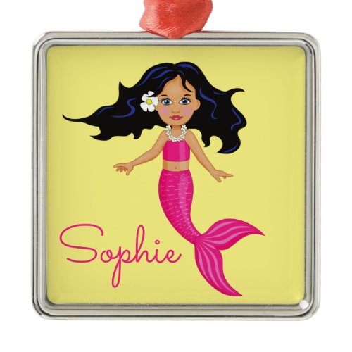 Pink Mermaid girl art personal name gift Metal Ornament