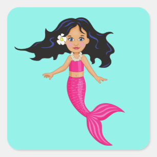 Pink Mermaid girl art Square Sticker