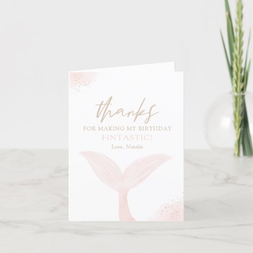 Pink Mermaid Girl Birthday Party Thank You Card