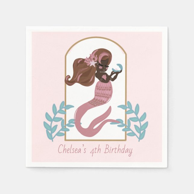 Pink Mermaid Girls Birthday Party Napkins (Front)