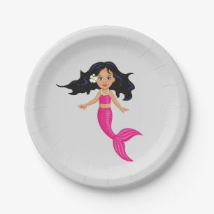 Pink mermaid girl's birthday party paper plates