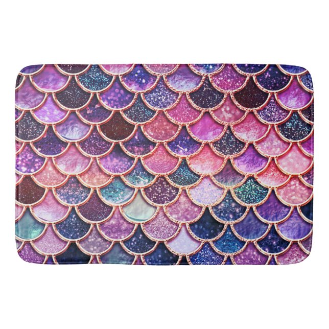 Pink Mermaid Glitter Scales- Mermaid Scales Bathroom Mat (Front)