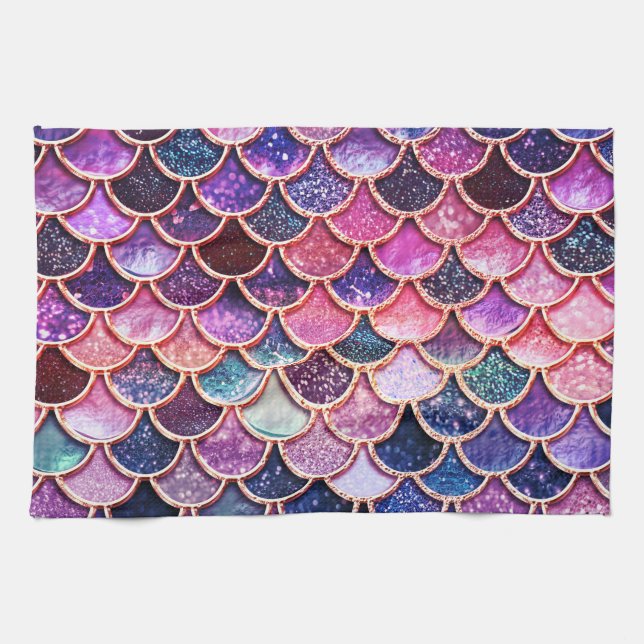 Pink Mermaid Glitter Scales- Mermaid Scales Kitchen Towel (Horizontal)
