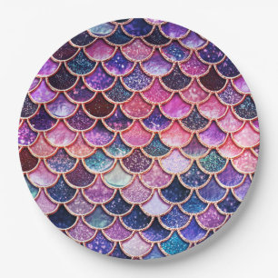 Pink Mermaid Glitter Scales- Mermaid Scales Paper Plates