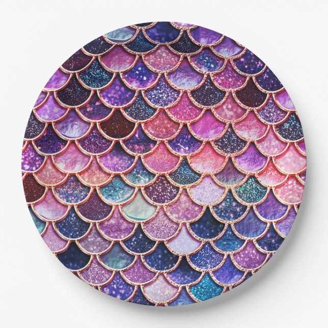 Pink Mermaid Glitter Scales- Mermaid Scales Paper Plates (Front)
