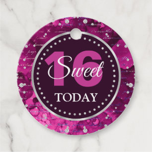 Pink Mermaid Letters Pattern & Glitter Sweet 16 Favor Tags