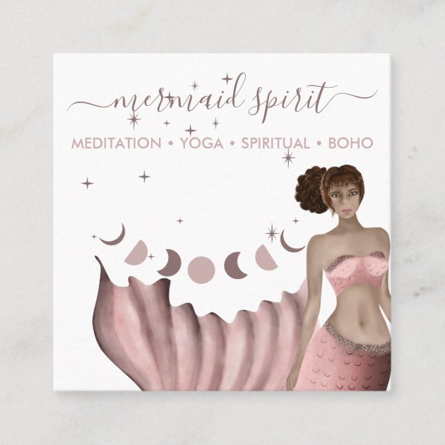 Pink Mermaid moon spiritual tarot Square Business Card