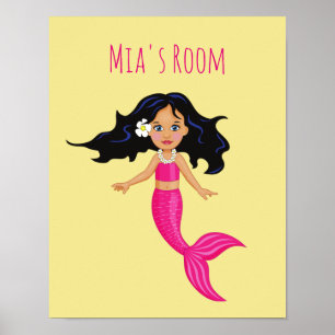 Pink mermaid mystical creature girl's room poster