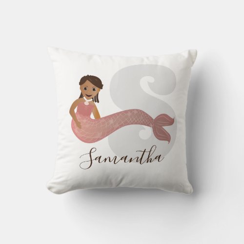 Pink Mermaid Name Monogram Throw Pillow