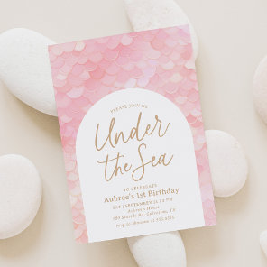 Pink Mermaid Oneder the Sea 1st Birthday Party Invitation