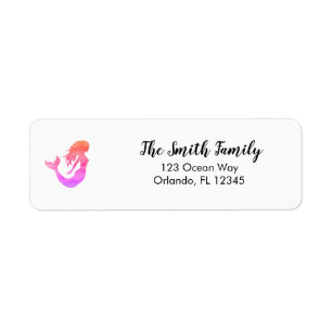 Pink Mermaid Painting Return Address Label