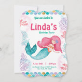 pink mermaid Party Birthday Invitation  (Front)