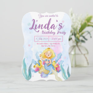 pink mermaid Party Birthday Invitation 