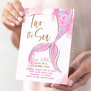 Pink Mermaid Party Two The Sea 2nd Birthday Invitation