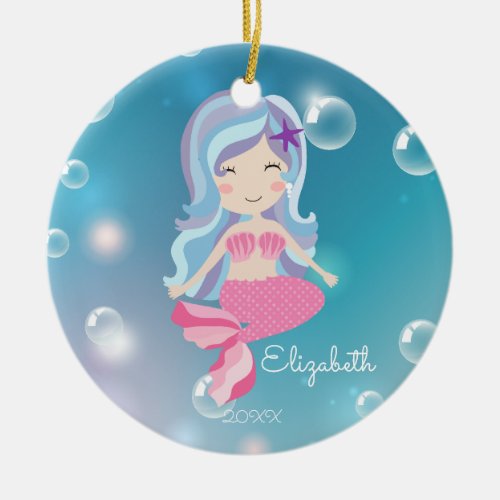 Pink Mermaid Personalized Christmas Ornament