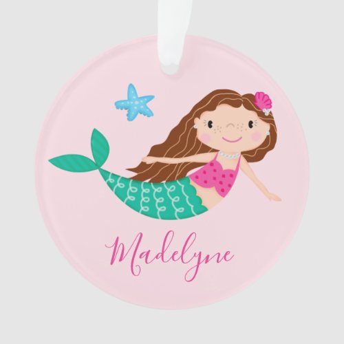 Pink Mermaid Personalized Script Name Ornament