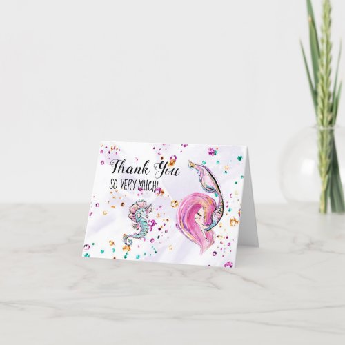  Pink Mermaid Sea Horse  Baby Shower Thank You