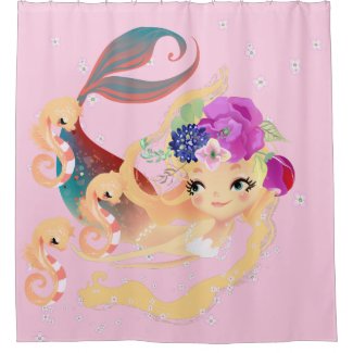 Pink Mermaid Shower Curtain Baby Seahorses
