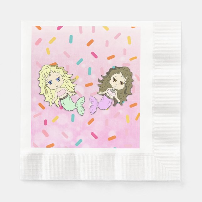 Pink Mermaid Sprinkles Birthday  Paper Napkins (Front)