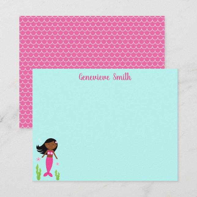 Pink Mermaid Stationery Note Card (Front/Back)