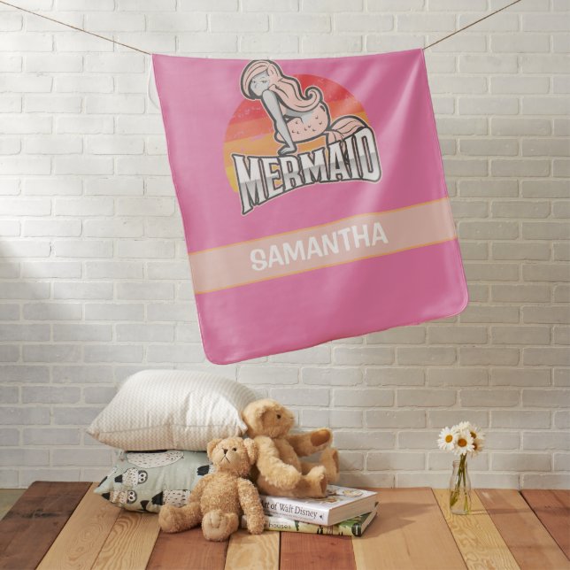 Pink Mermaid Sunset Baby Blanket (In Situ)