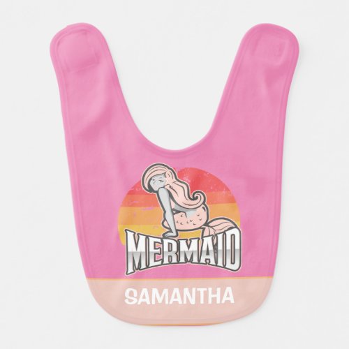 Pink Mermaid Sunset Name Baby Bib