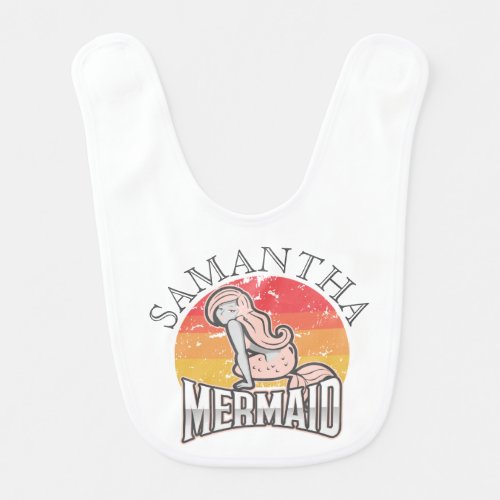 Pink Mermaid Sunset Name Baby Bib