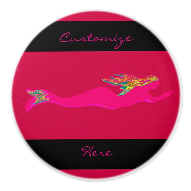 pink mermaid swimming ceramic knob (Front)
