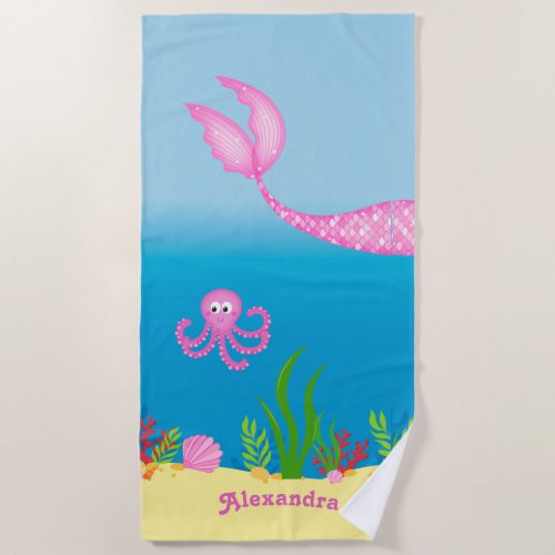 Pink Mermaid Tail Beach Towel
