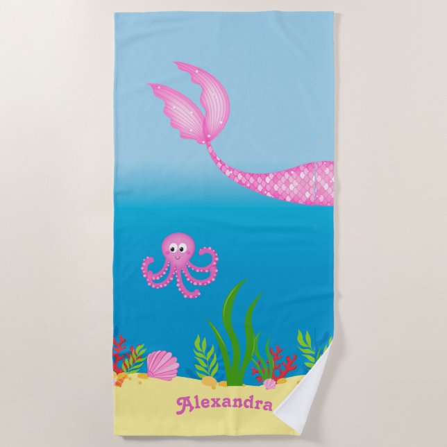 Pink Mermaid Tail Beach Towel (Front)