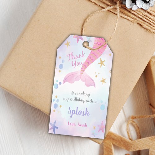Pink Mermaid Tail Birthday Gift Tags
