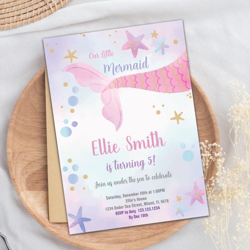 Pink Mermaid Tail Birthday Invitation