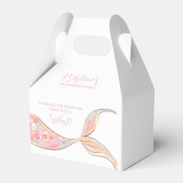Pink Mermaid Tail Theme Birthday Favor Box (Back Side)