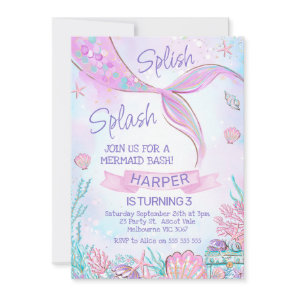 Pink Mermaid Tail Under The Sea Birthday Invitation