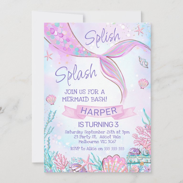 Pink Mermaid Tail Under The Sea Birthday Invitation