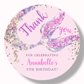 Pink Mermaid Thank You Favor  Classic Round Sticker
